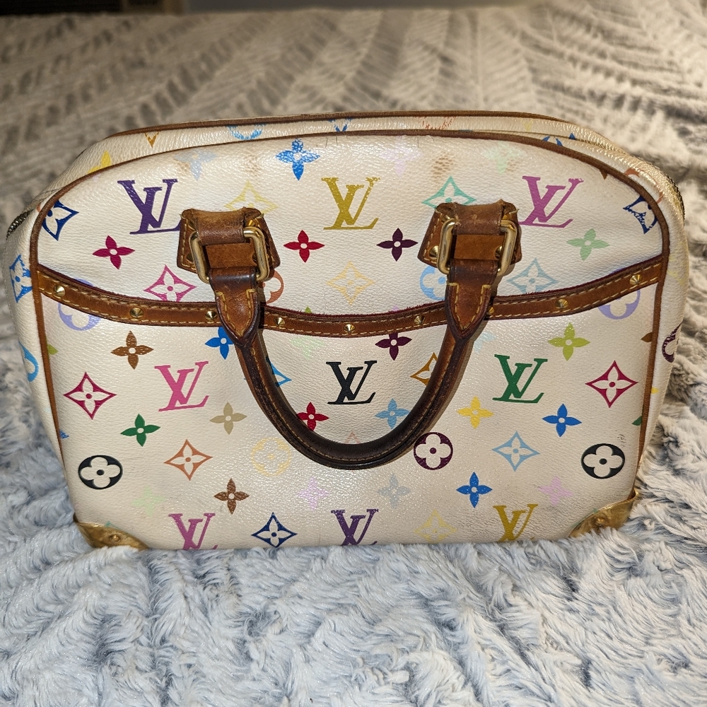 LV STUDDED WHITE MULTICOLOR MURAKAMI TROUVILLE BOWLER BAG